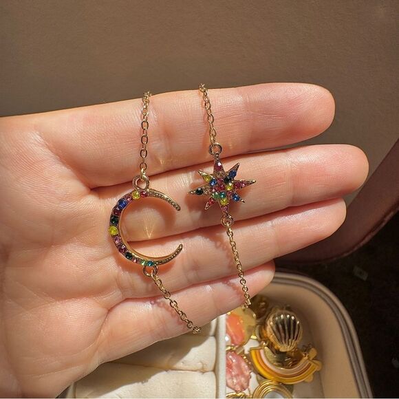 Gold Multicolor Moon and Star Bracelet Set - Picture 1 of 4